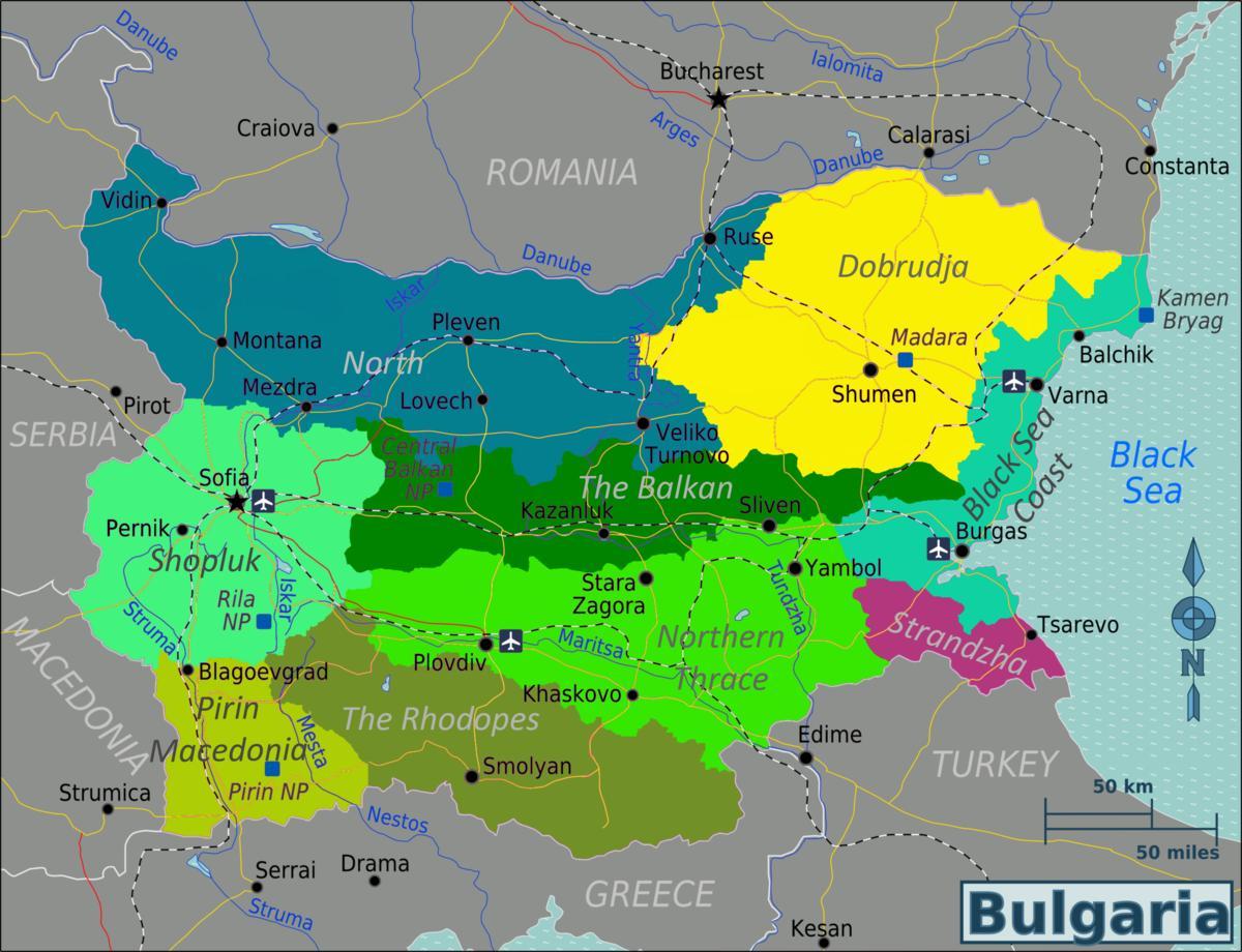 mapa de Bulgaria aeroportos