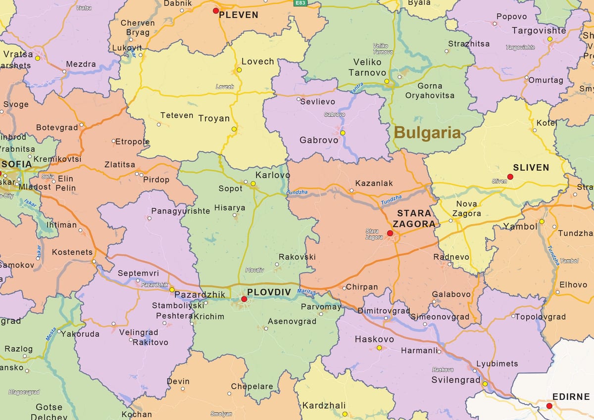 mapa de Bulgaria política