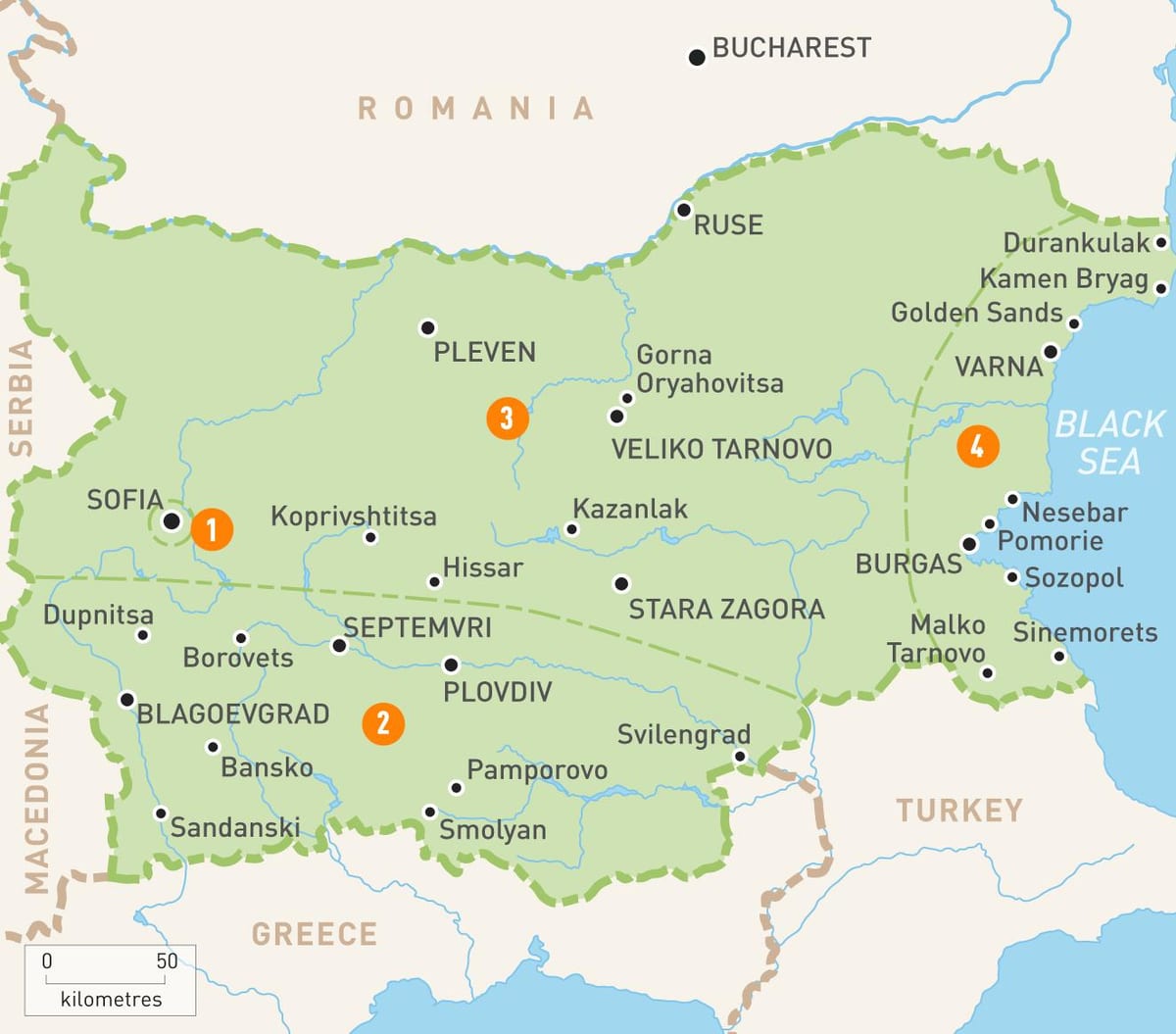 Bulgaria rexións mapa