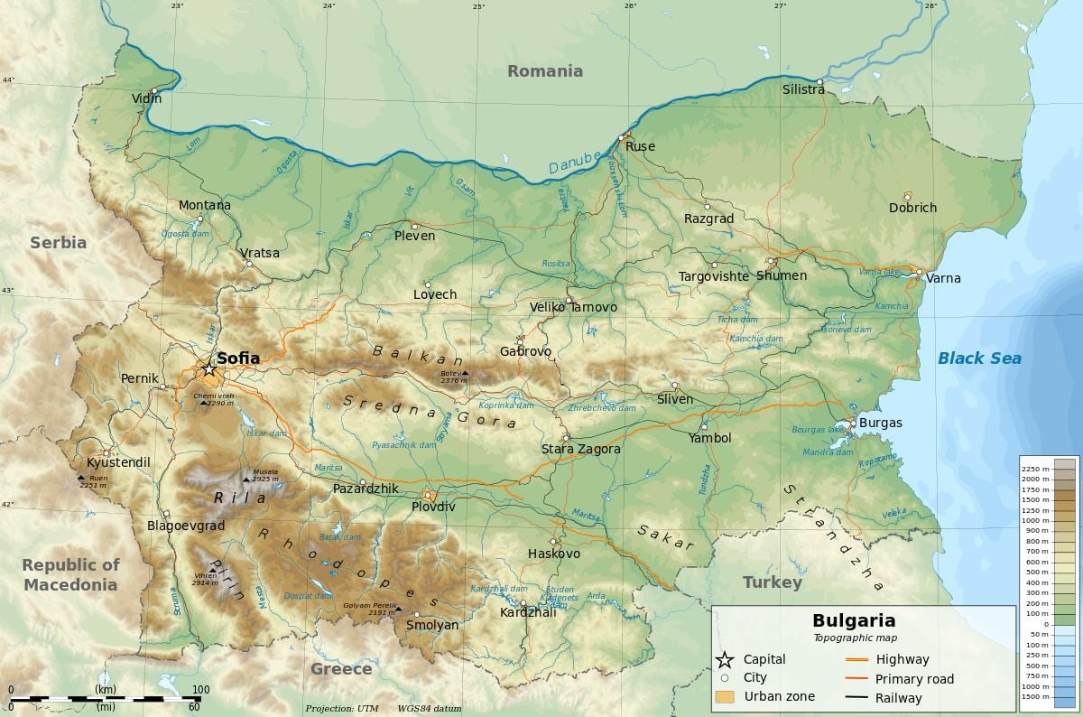 mapa de Bulgaria xeografía