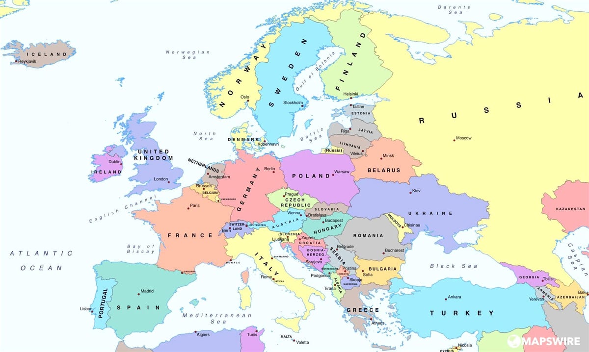 mapa de europa mostrando Bulgaria